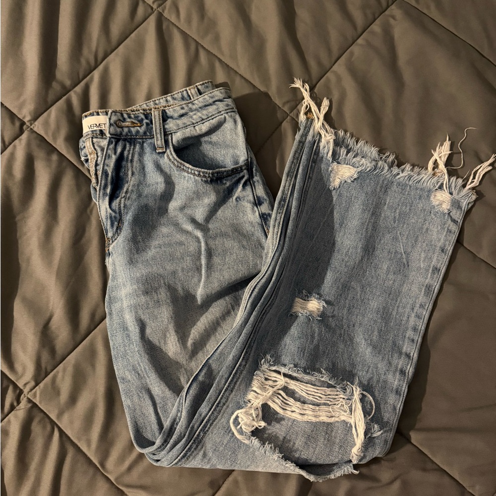 High Rise Distressed Blue Jeans